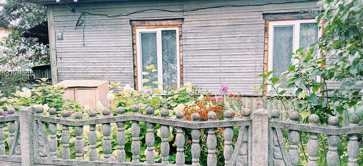 Ганцевичи цветы клумба возле дома частный сектор деревенский дом улица